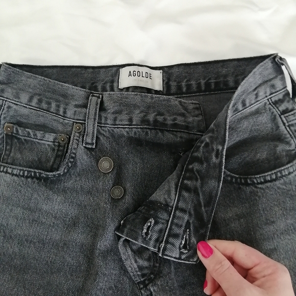 Agolde Criss Cross High Waist Loose Straight Jeans in Synchronize Gray Black 23 - Picture 7 of 16